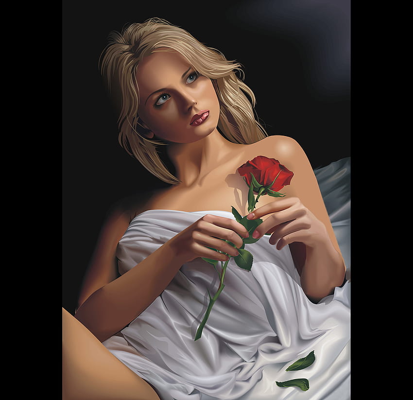 Портрет-роза, роза, абстрактно, 3d, изкуство, очи, горещо, ангел, момиче HD тапет