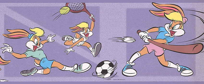 VANKINE GUVICINIR Lola Bunny Sports Looney Tunes Disney Cartoon Border - สีม่วง, สีเหลือง, สีขาว - Kids Baby Room, Roll 15' x 7'': Home & Kitchen, Looney Tunes Basketball วอลล์เปเปอร์ HD