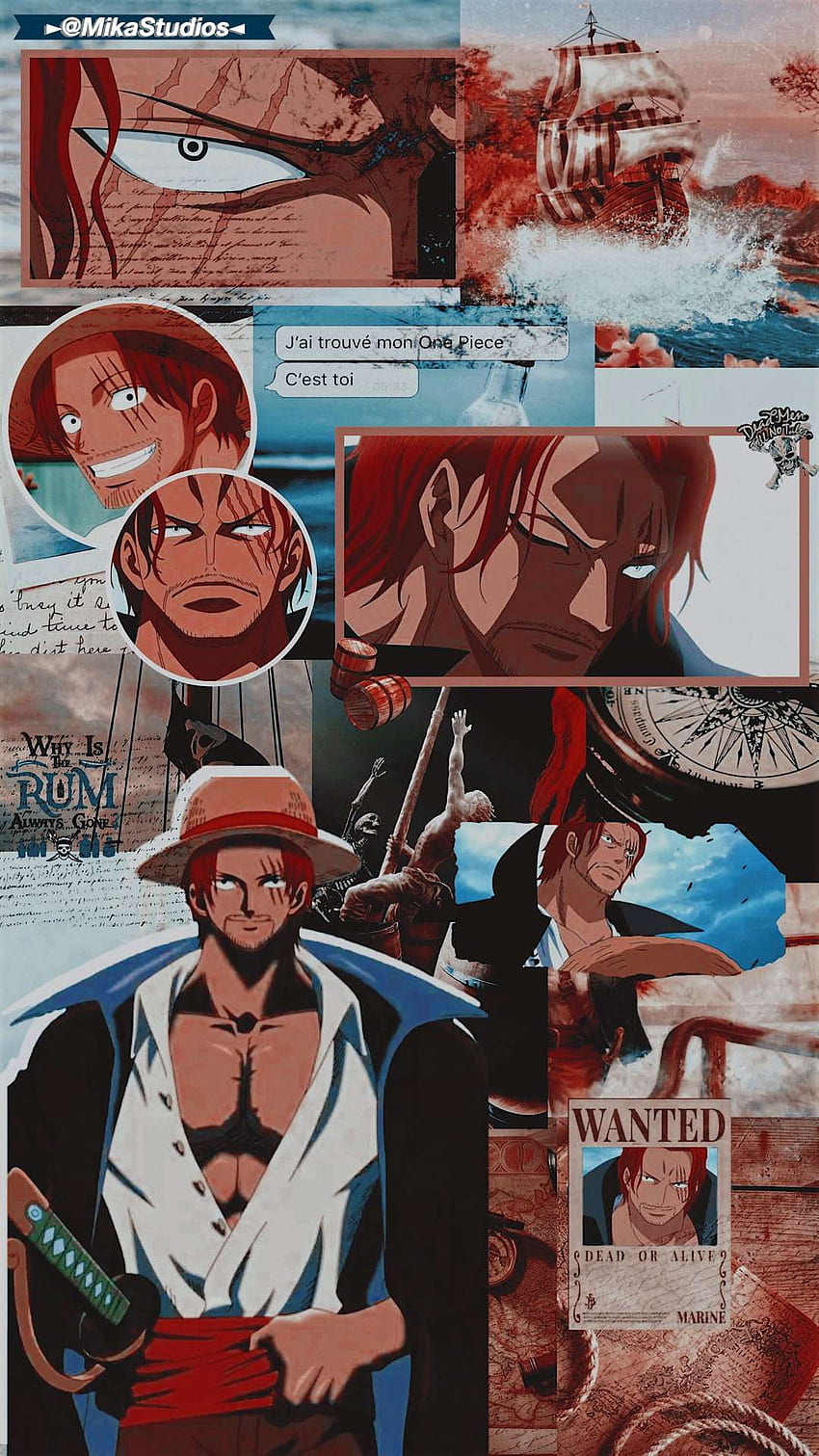 Anime Collage para iPhone y Android, One Piece Collage fondo de pantalla del teléfono