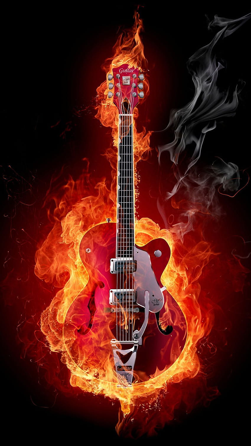 Gitara w ogniu, gitara rock and roll Tapeta na telefon HD