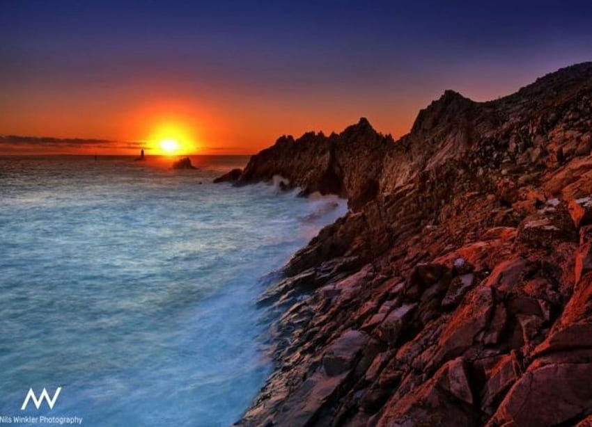 Pointe du Raz, ฝรั่งเศส - Bretagne พระอาทิตย์ตก, ทะเล, pointe du raz, สวยงาม, ฝรั่งเศส, พระอาทิตย์ตก, ชายหาด วอลล์เปเปอร์ HD
