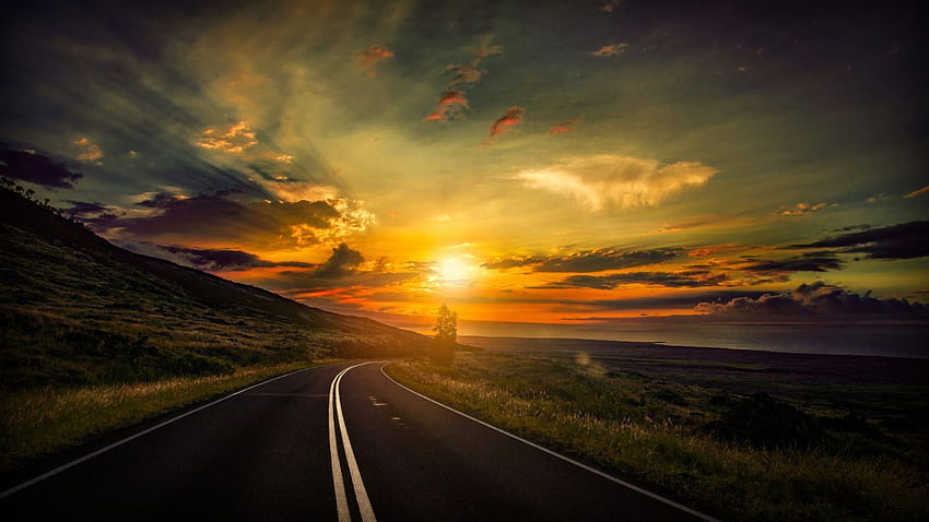 road, , , , clouds, sunset (horizontal). Sunset , Sunset nature, Beautiful sunset, Sunrise HD wallpaper