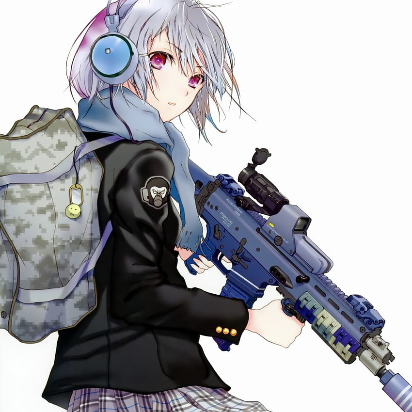 Anime, Mädchen, Haltung, Rucksack, Waffen HD-Handy-Hintergrundbild