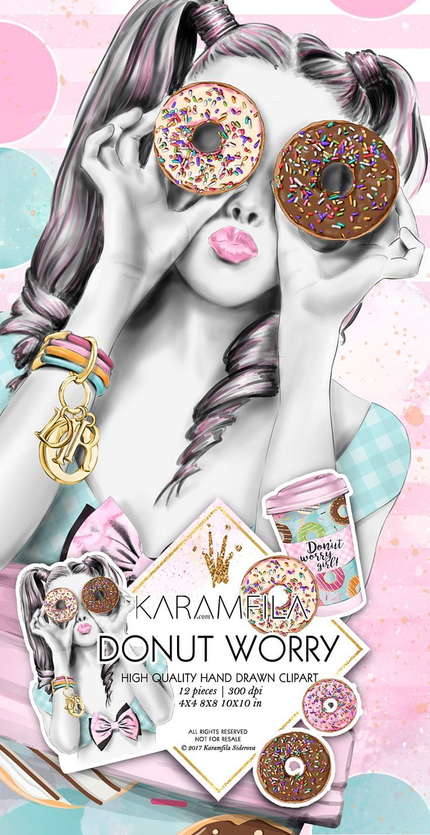 Donuts and Coffee Clipart Takeaway Cup Watercolour Fashion Illustrations Donut Worry Be Happy Girl Boss Life Business Planner อุปกรณ์ DIY - วอลล์เปเปอร์โทรศัพท์ HD