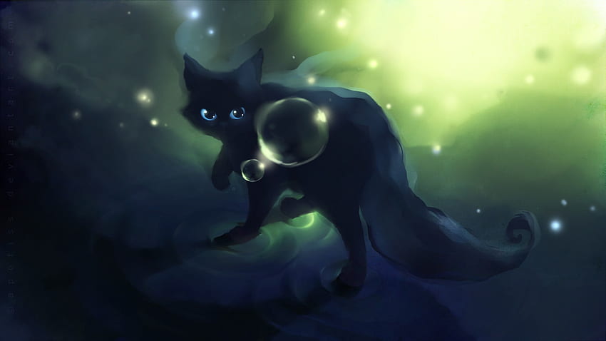 Heart-touching Cuties and Kittens : Speed Painting by Apofiss - Mysterious demon cat , Amazing Little Kitty Illustrations 17 HD wallpaper