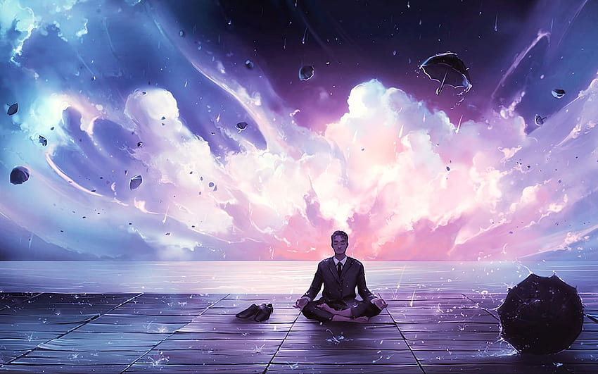 meditation, calmness, harmony, art, man, rain, eureka 16:10 background, Meditating HD wallpaper