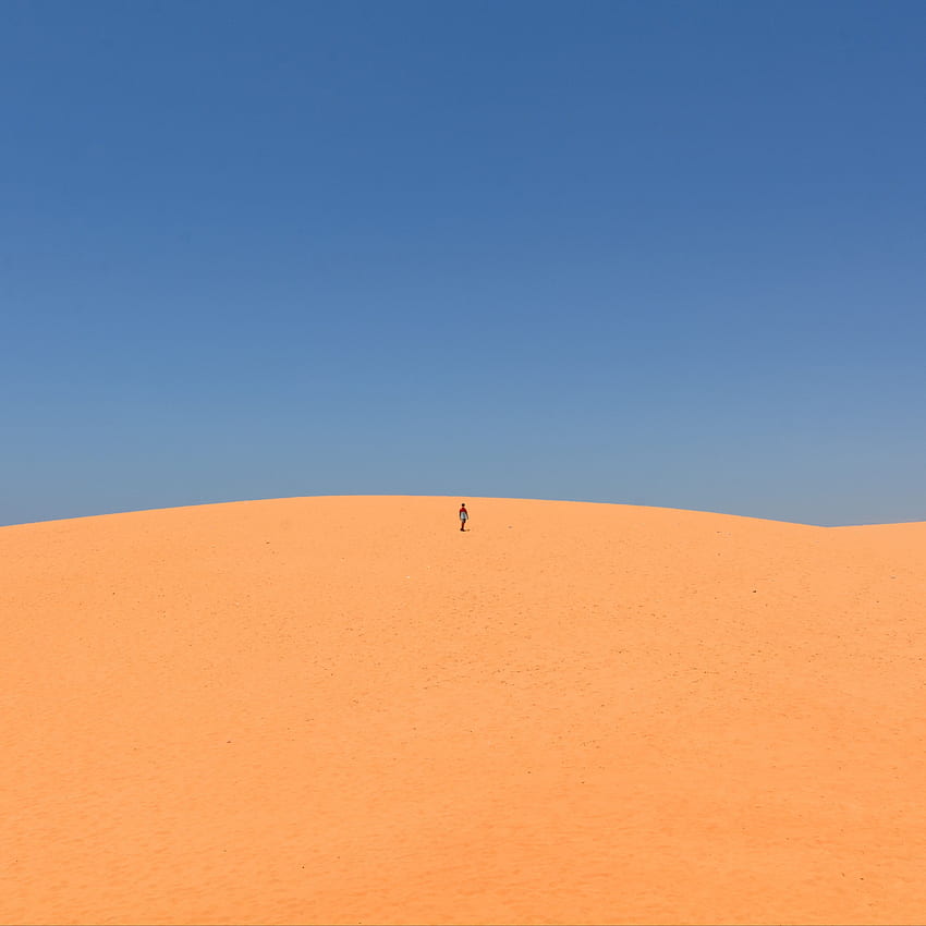 desert, sand, man, hill, sky HD phone wallpaper