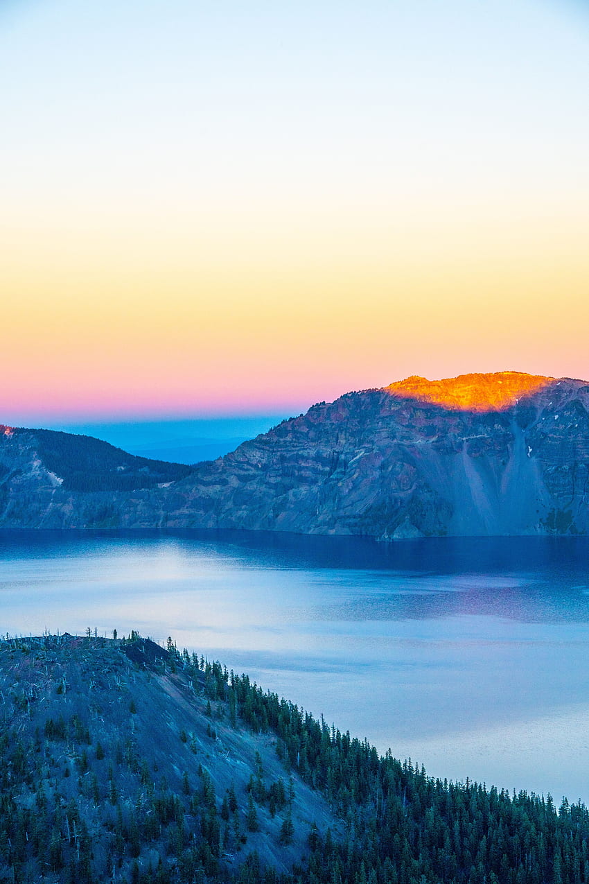 Nature, Sunset, Mountains, Usa, Horizon, Lake, United States, National Park, Crater Lake HD phone wallpaper
