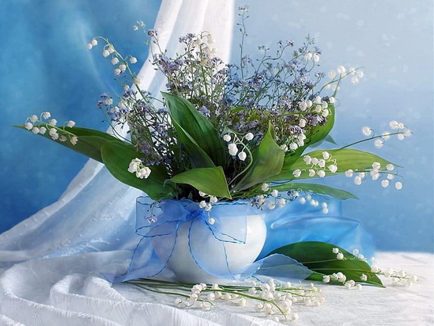 Still life, white, vail, green, vase, nature, flowers HD wallpaper