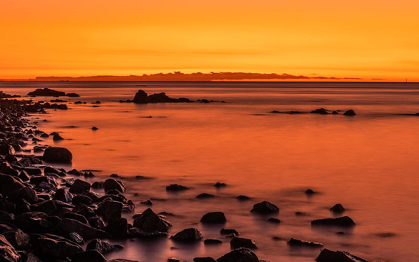 Rocky Beach, Scenery, Sunset, Horizon, Sky HD wallpaper