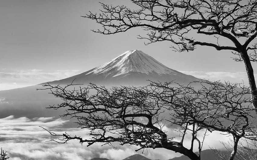 Giappone Fuji Maountain Bw Natura, Giappone scuro Sfondo HD