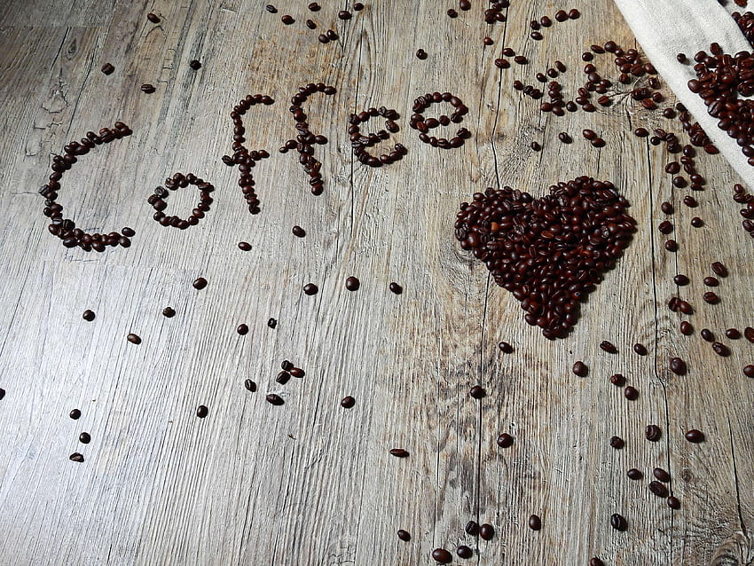 aromático, cafeína, café, granos de café, corazón, amor, rostizado, rústico, de madera fondo de pantalla