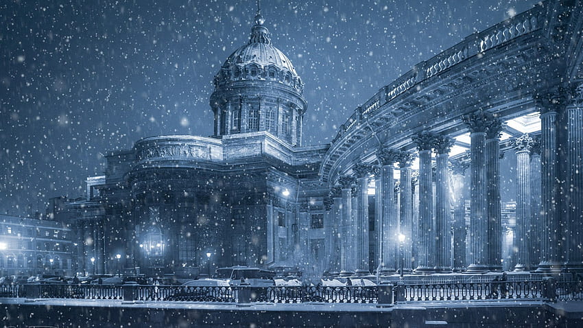 Казанската катедрала, Санкт Петербург, зима, сняг, алея, Русия HD тапет