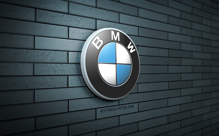 BMW 3D logo, , blue brickwall, creative, cars brands, BMW logo, 3D art, BMW HD wallpaper
