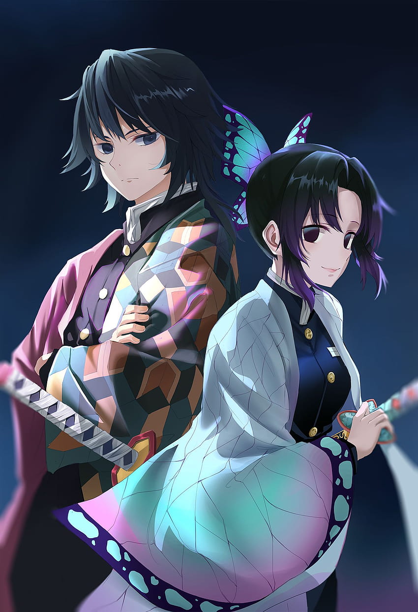 kochou shinobu und tomioka giyuu (kimetsu no yaiba) gezeichnet HD-Handy-Hintergrundbild
