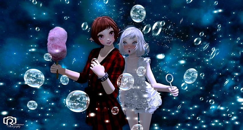 : face, illustration, anime, 3D, space, bubbles, Christmas, Kawaii Face HD wallpaper