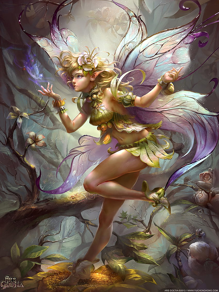 fairy, Fantasy, Forest, Tree, Flower, Girl, Wings / and Mobile Background HD phone wallpaper