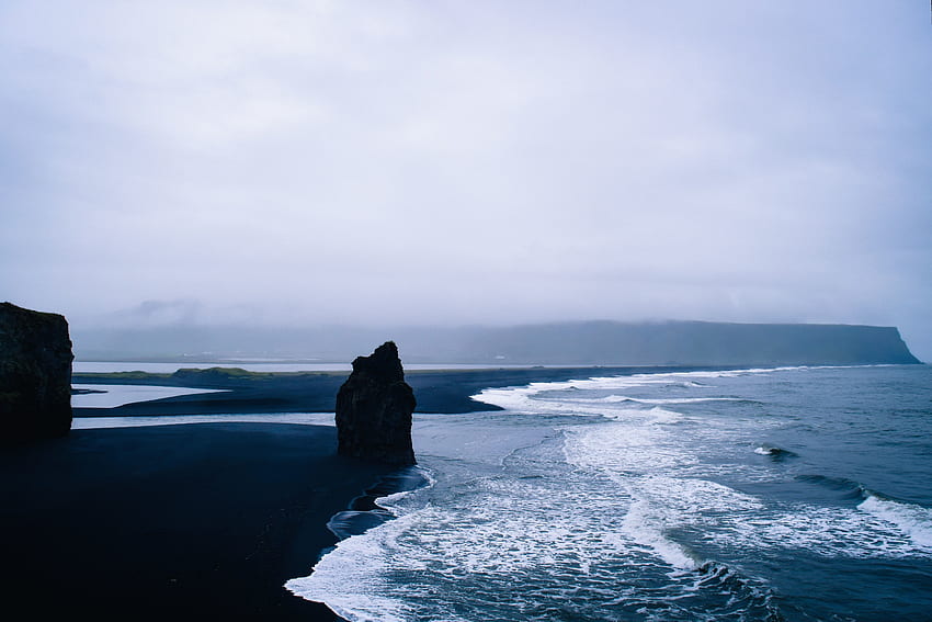 ビーチ、青暗い、海の波、海、自然、アイスランド 高画質の壁紙