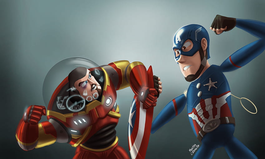 Buzz Lightyear As Iron Man And Sheriff Woody As Captain America HD wallpaper