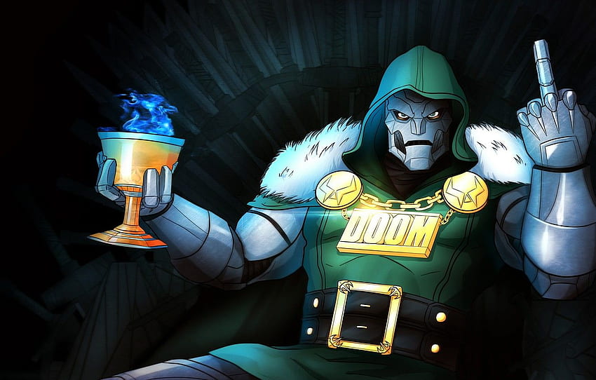 маска, злодей, наметало, жест, чаша, комикси на marvel, Dr. Doom HD тапет