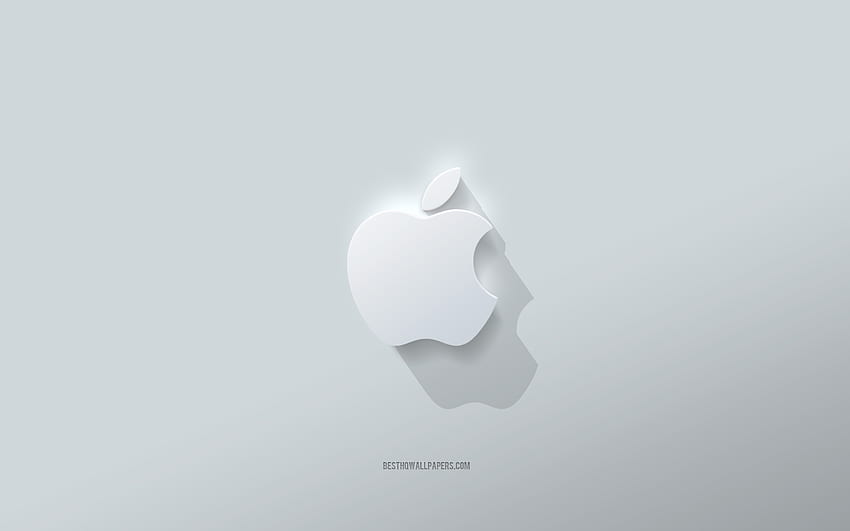 Apple 로고, 흰색 배경, Apple 3D 로고, 3D 아트, Apple, 3D Apple 엠블럼, 크리에이티브 아트, Apple 엠블럼 HD 월페이퍼