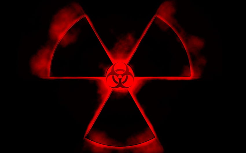 Po prostu z: Promieniowanie i zagrożenie biologiczne - . Symbol zagrożenia biologicznego, czerwone i czarne tło, ruch, symbol promieniowania Tapeta HD