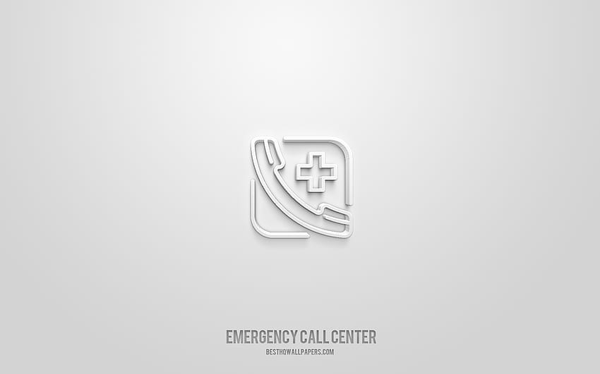Centro de llamadas de emergencia icono 3d, blanco, símbolos 3d, centro de llamadas de emergencia, iconos de medicina, iconos 3d, signo del centro de llamadas de emergencia, iconos de medicina 3d fondo de pantalla