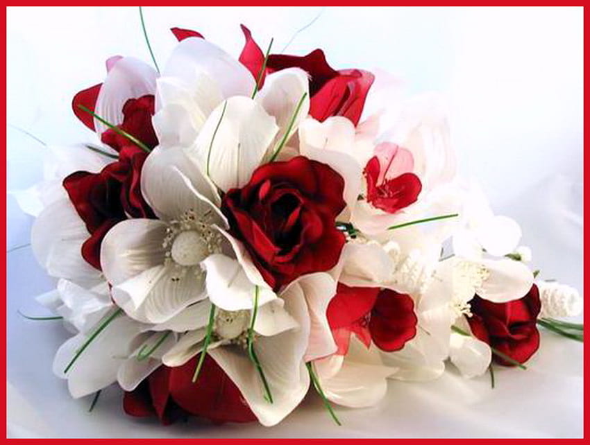 Kanada-Tagesblumen, Blumenstrauß, Rosen, rot und weiß, Orchideen HD-Hintergrundbild