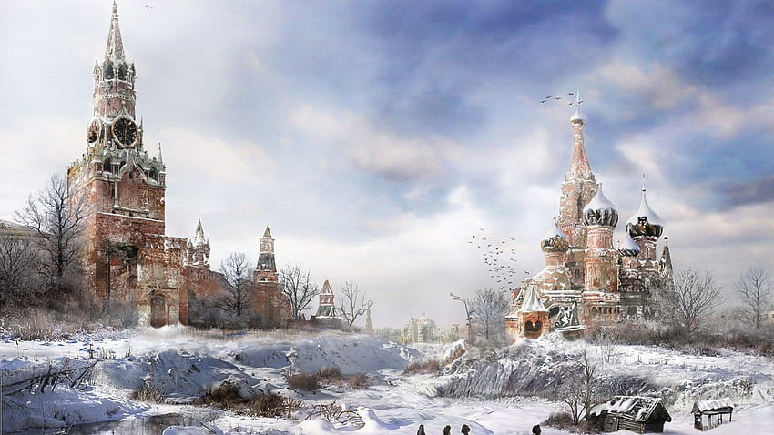 Fantasía: Posapocalíptico Moscú Nieve Invierno Apocalipsis Rusia Completo, Navidad rusa fondo de pantalla