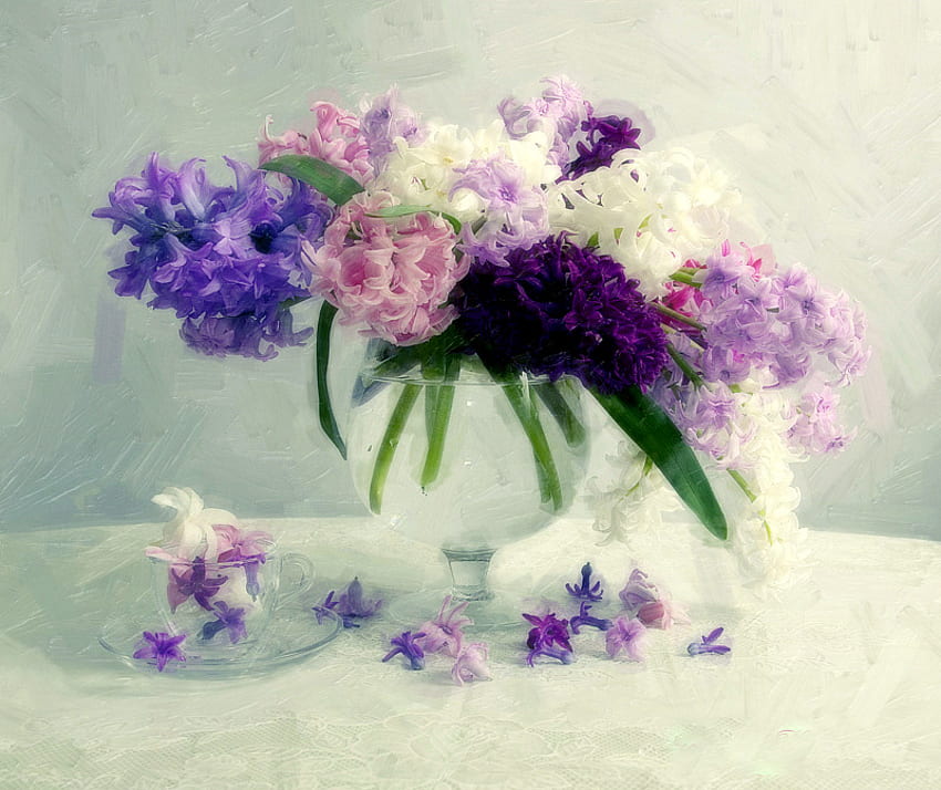 Beautiful Hyacinths, still life, table, flowers, hyacinths HD wallpaper