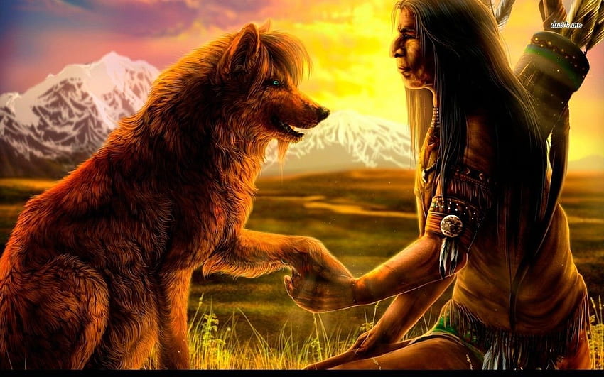 girl half indian and wolves