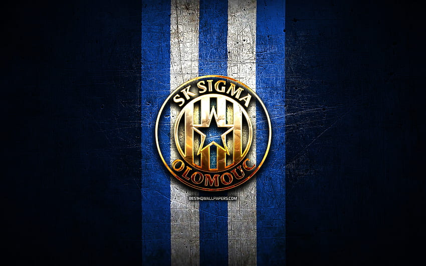 Sigma Olomouc FC, logo dorato, Czech First League, blu metallico, calcio, squadra di calcio ceca, logo Sigma Olomouc, calcio, SK Sigma Olomouc Sfondo HD