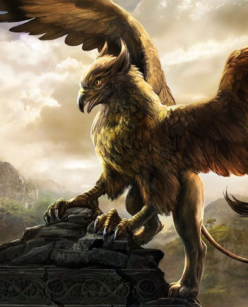 Gryphon (Griffin) Burung Singa Ajaib Penjaga Perpustakaan Misterius Suci. Dikatakan Tak Seorangpun C. Seni Makhluk Mitos, Seni Makhluk Fantasi, Binatang Fantasi wallpaper ponsel HD
