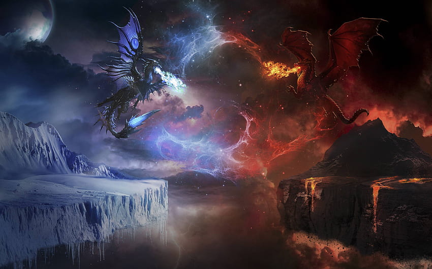 Ice Vs Fire Dragon Fight Macbook Pro Retina , Fantasy , , and Background, Light and Dark Dragon HD wallpaper