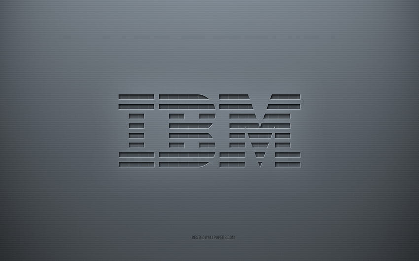 IBM ロゴ、灰色の創造的な背景、IBM エンブレム、灰色の紙のテクスチャ、IBM、灰色の背景、IBM 3d ロゴ 高画質の壁紙