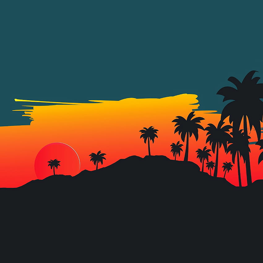 Zachód słońca, sylwetka, palmy, sztuka cyfrowa, sylwetka Tapeta na telefon HD