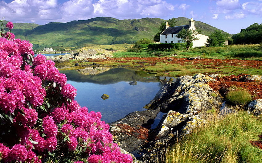 Dornie, Ross Shire, Scottish Highlands. Land Of Kilts, Bagpipes, Farmland Landscape Scotland HD wallpaper