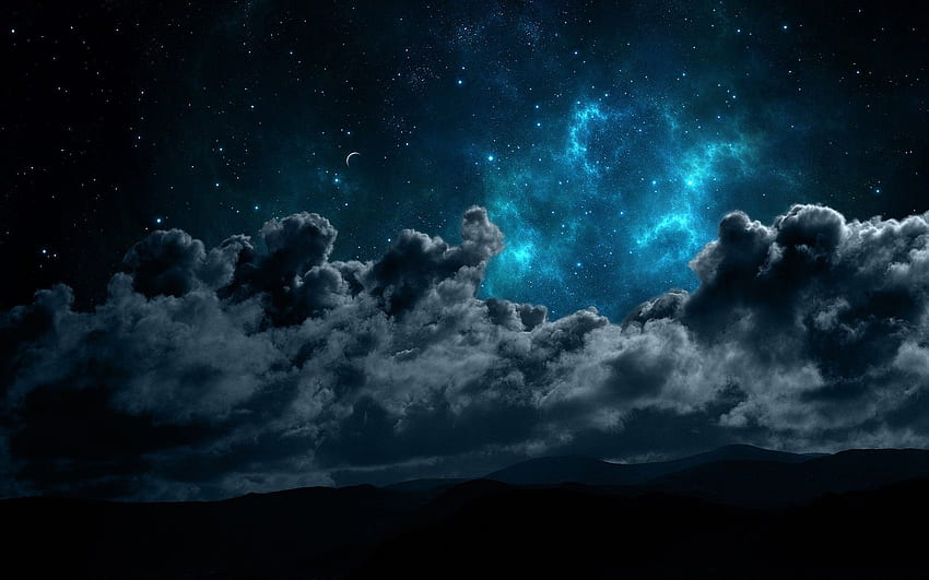 ruang bintang awan malam dan latar belakang, Clouds Night Sky Wallpaper HD