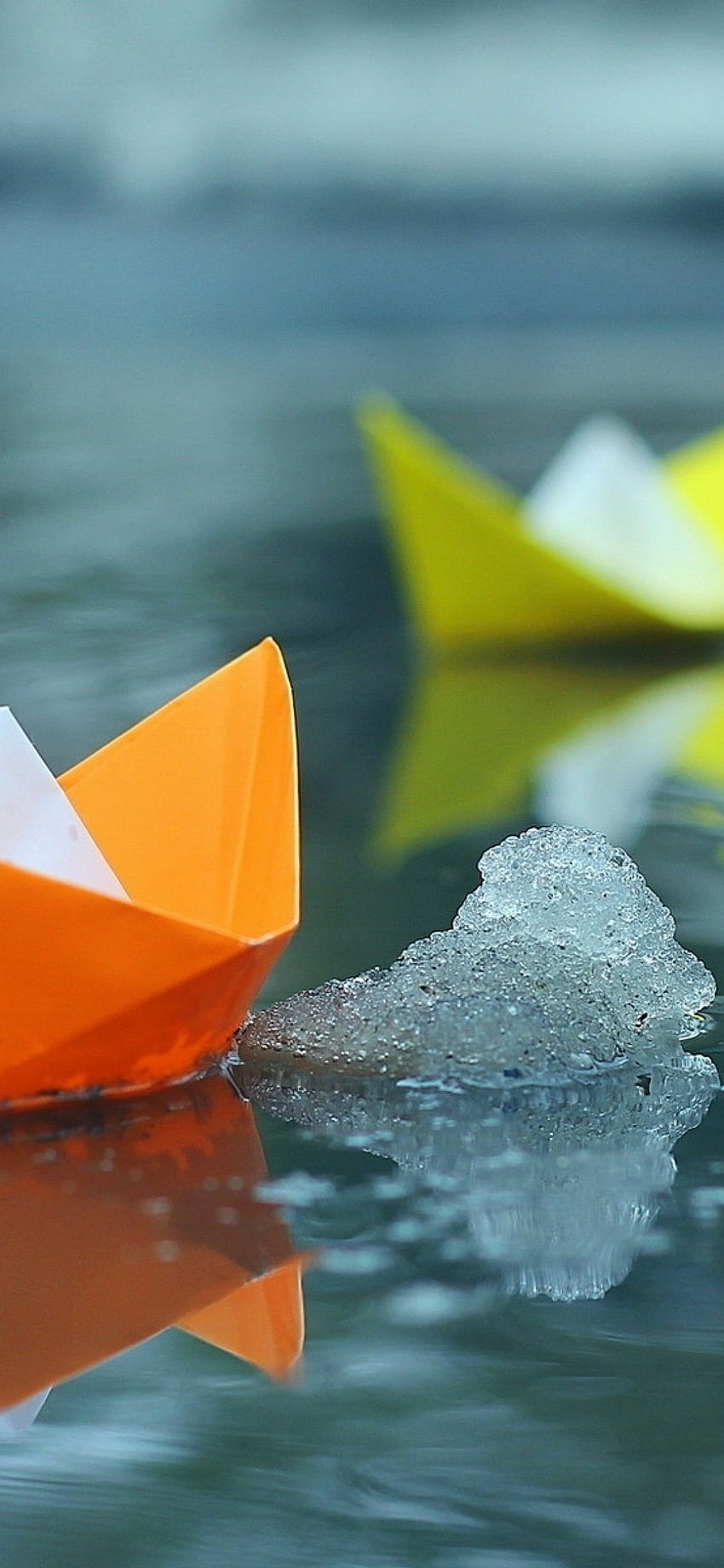 Paper Boat, Water, Winter, Reflection, Puddle HD phone wallpaper