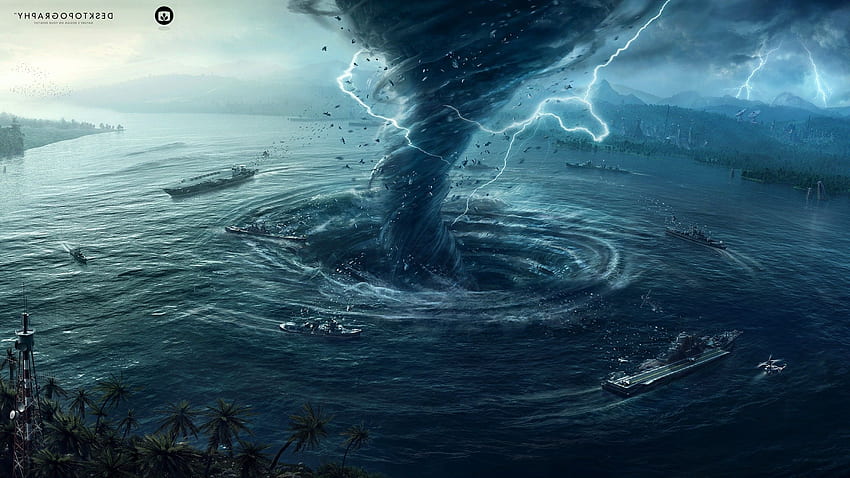 กราฟฟิตี ภัยธรรมชาติ พายุเฮอริเคน น้ำ ศิลปะดิจิตอล ภัยธรรมชาติ วอลล์เปเปอร์ HD