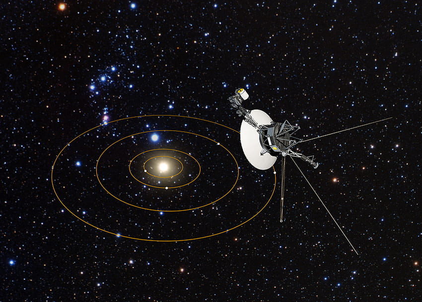 Voyager 1 and the solar system with orbits HD wallpaper