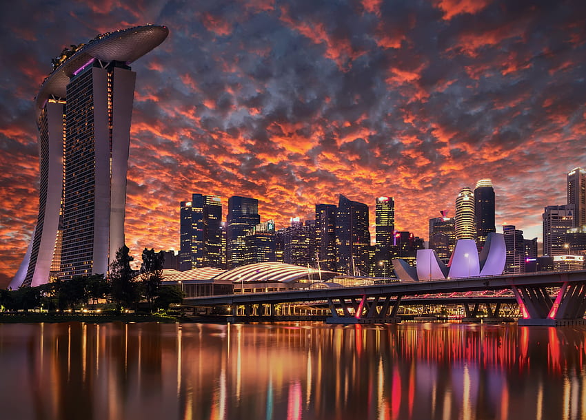 Singapore Skyscrapers Marina Bay Sands Evening , World, , , Background, and HD wallpaper