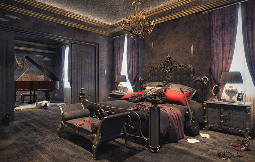Dormitorios de estilo gótico: desde un tema completo hasta un toque elegante de drama, habitación gótica fondo de pantalla