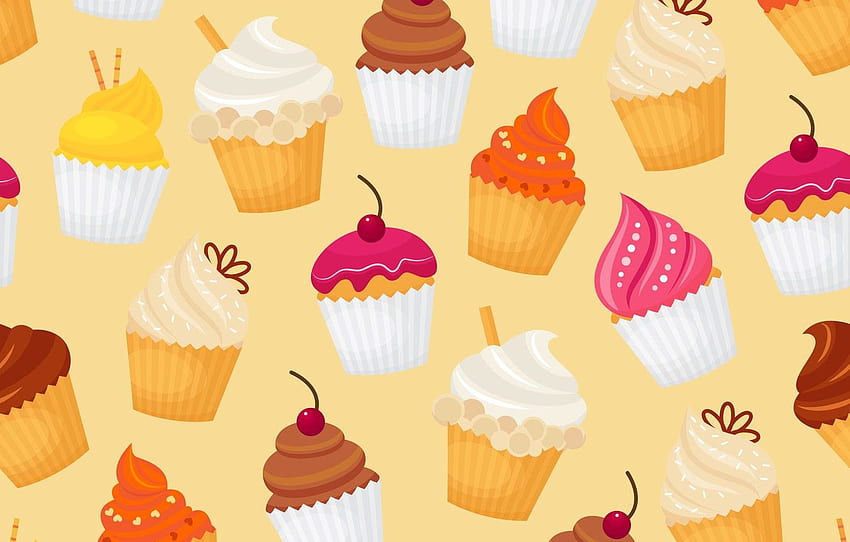 vector, food, texture, food, pattern, sweet, cupcake, cupcakes, dessert, illustration, tasty, seamless for , section текстуры, Bake Sale HD wallpaper