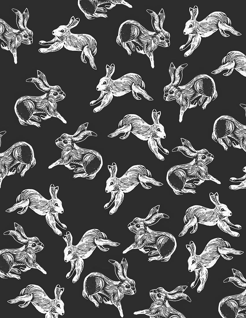 Whimsical Bunny Print - black & white pattern // Charlotte Neve HD phone wallpaper