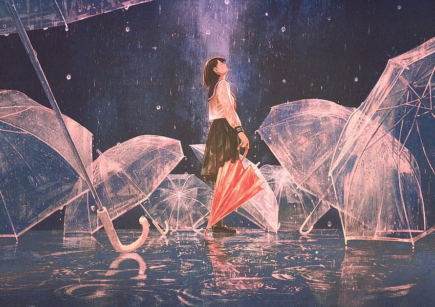 Entspannt, Anime-Mädchen, Regenschirm HD-Hintergrundbild