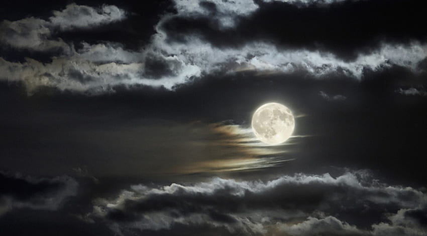 bulan di awan, awan, langit, alam, indah Wallpaper HD