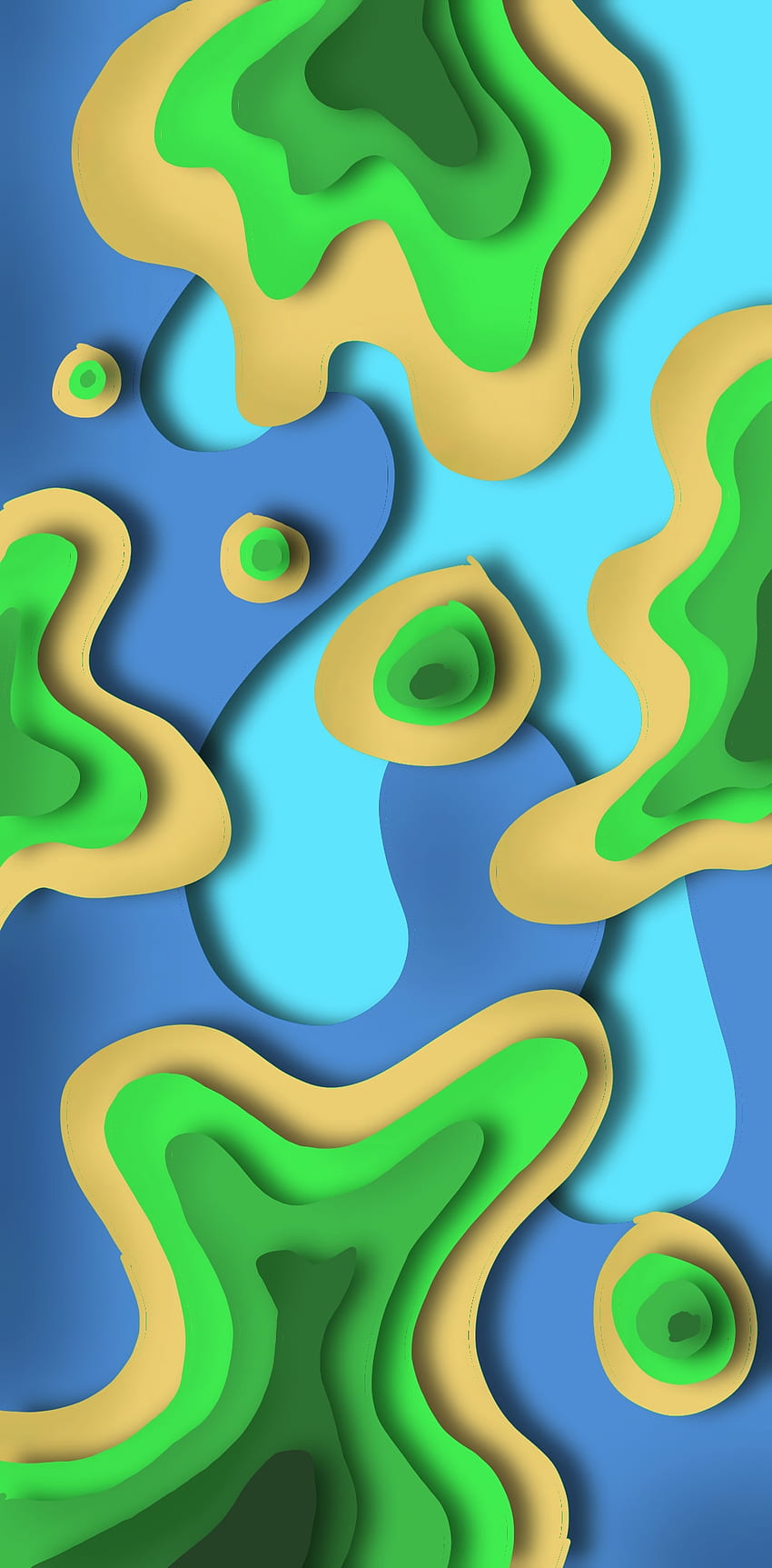 Islas de corte de papel, agua, arte, azul, abstracto, corte de papel, isla, verde fondo de pantalla del teléfono