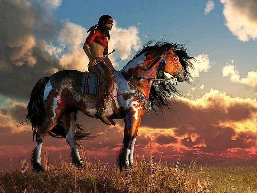 'A warrior and his war horse'....., Native American, animals, war horse, western, warrior HD wallpaper