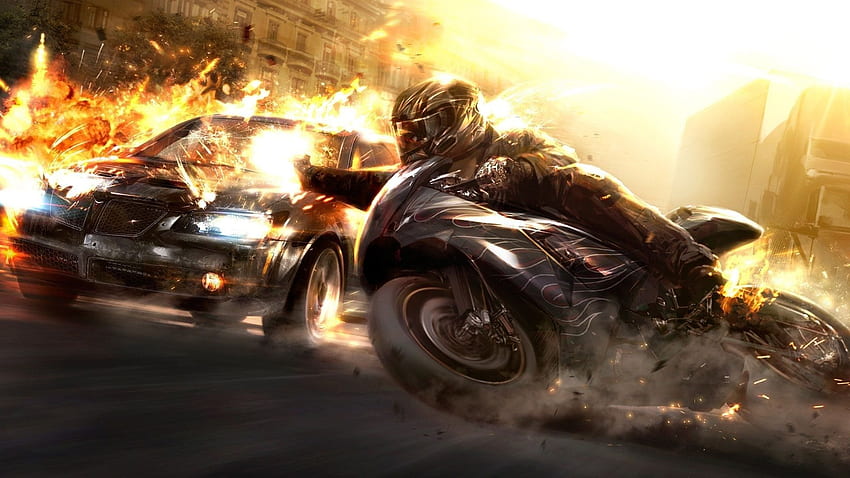 An action Packed chase shootout speaki explosion, Car Chase HD wallpaper